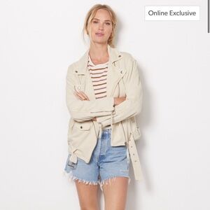 NEW Free People We The Free Rebel Knit Moto JacketW/Belt Vanilla Cream Oversized